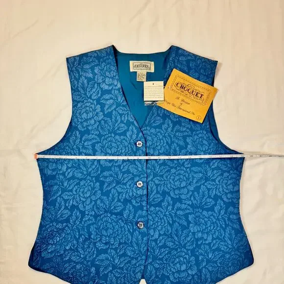 Boho Croquet Club VTG Floral Vest Blue 100% Silk Women’s Large NWT Deadstock - Picture 8 of 12